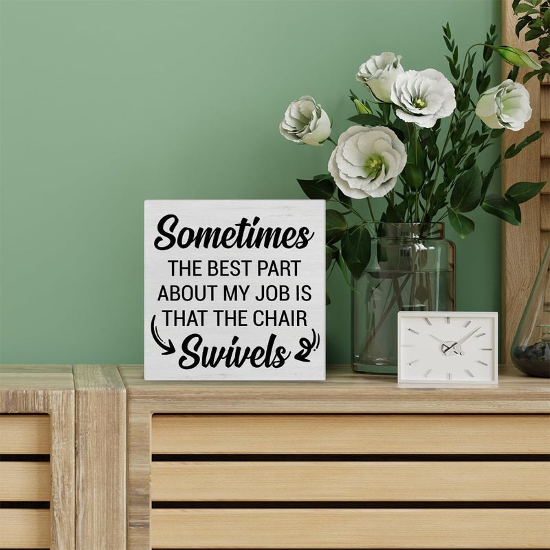 PIXCEOS Humorous Office Decorative Wooden Box Sign Sometimes the Best Part of My Job Quotes Wood Block Plaque Decor Farmhouse Home Office Shelf or Wall Display 5x5 Inches - Image 4